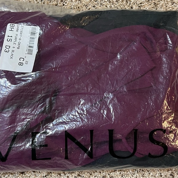 VENUS Plum Deep V Blouse-Top Wide-Leg Jumpsuit - Picture 5 of 5